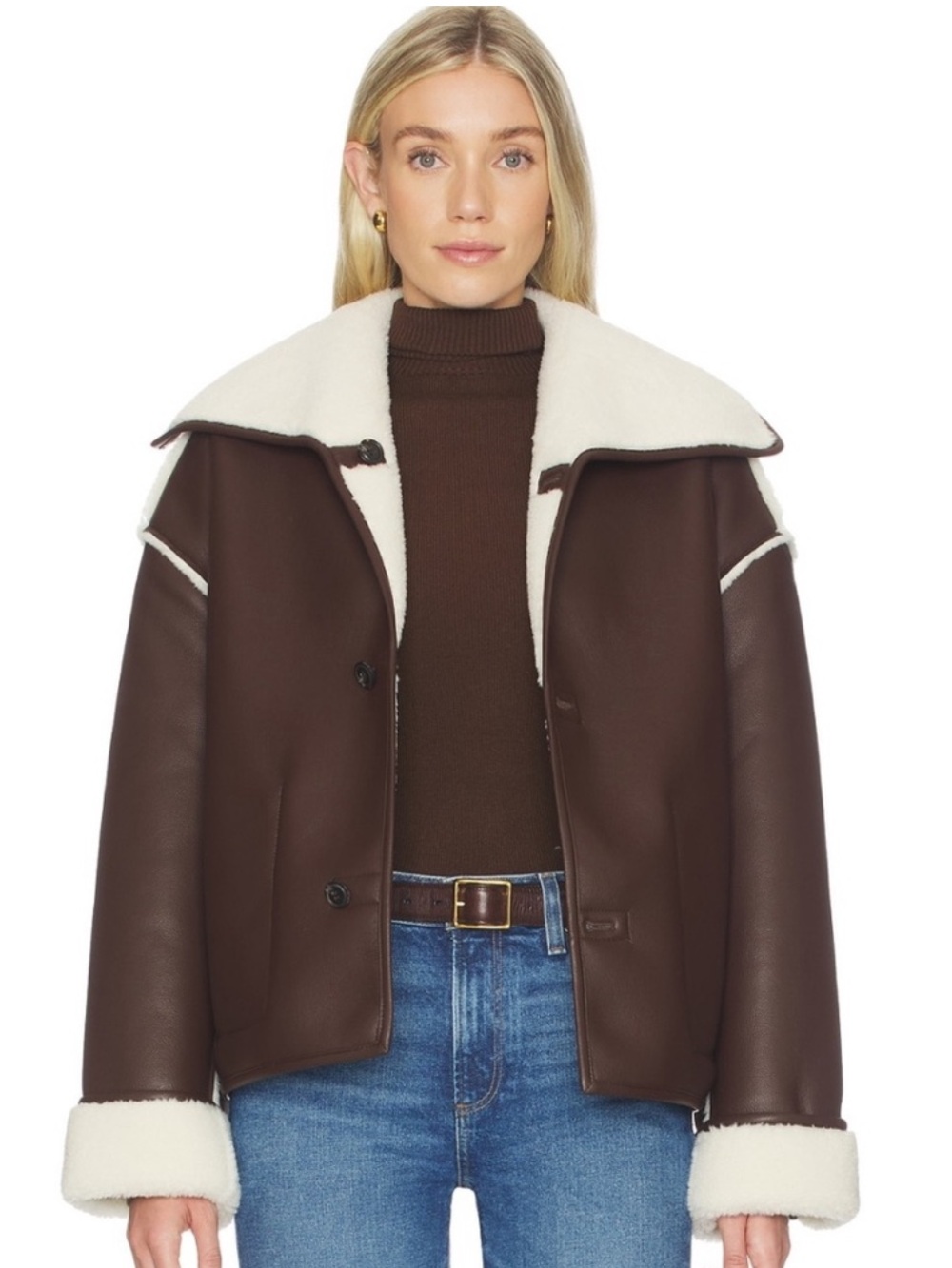 Tularosa Margot Reversible Jacket in Cream & Dark Brown